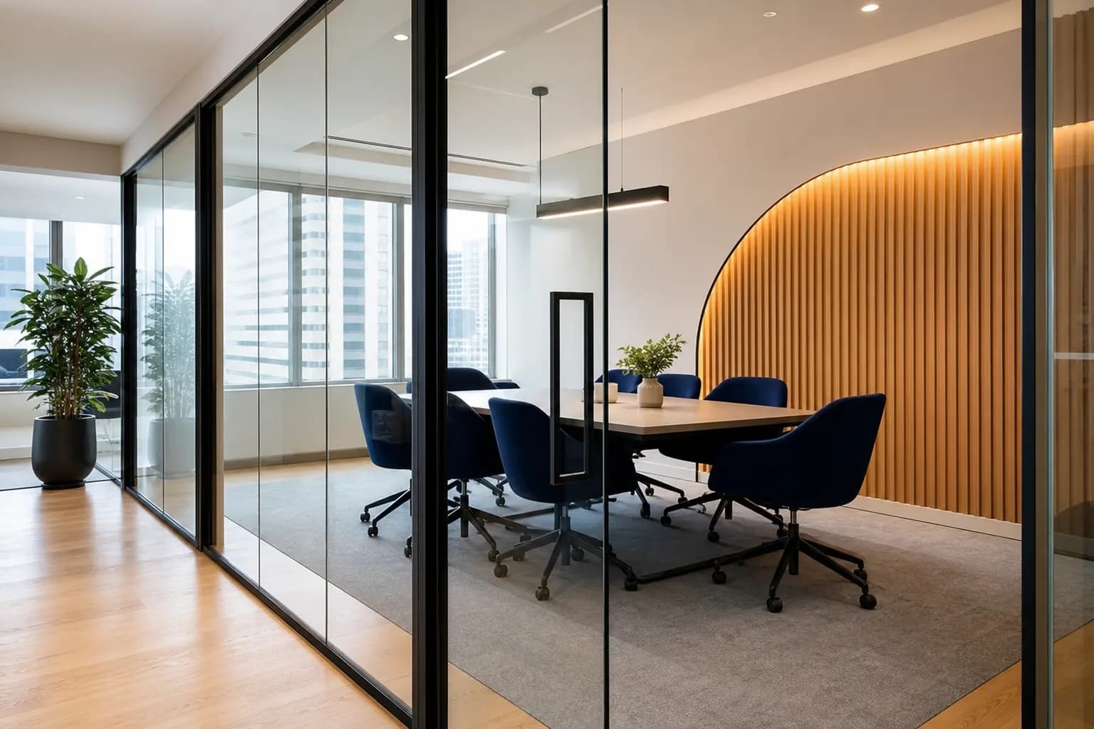 Private office suite with meeting table